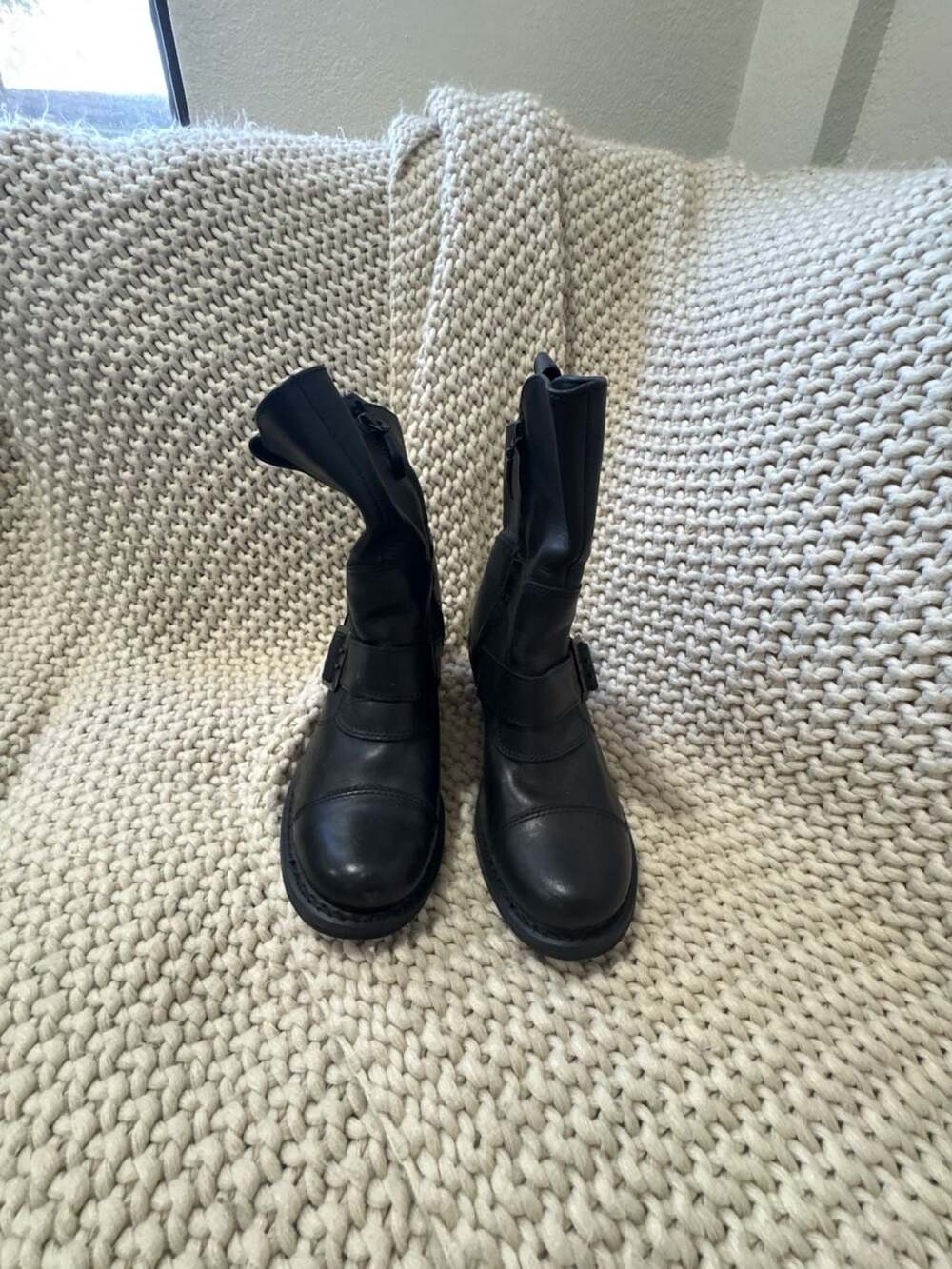 Harley-Davidson Women's Black Leather Buckle Zip Mid-Calf Motorcycle Boots